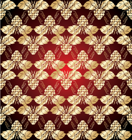 grapes pattern golden red symmetric repeating decor