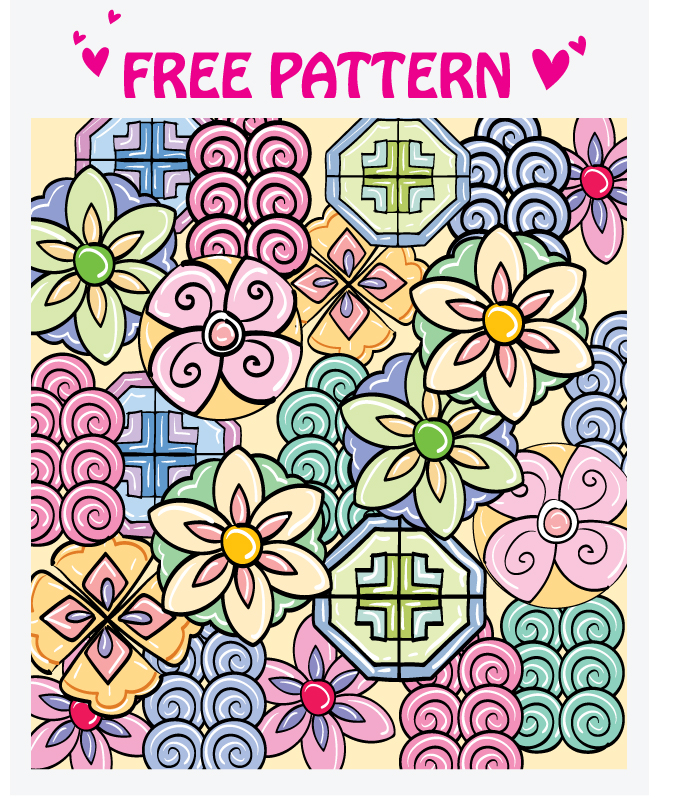 floral pattern colorful flat doodle decor