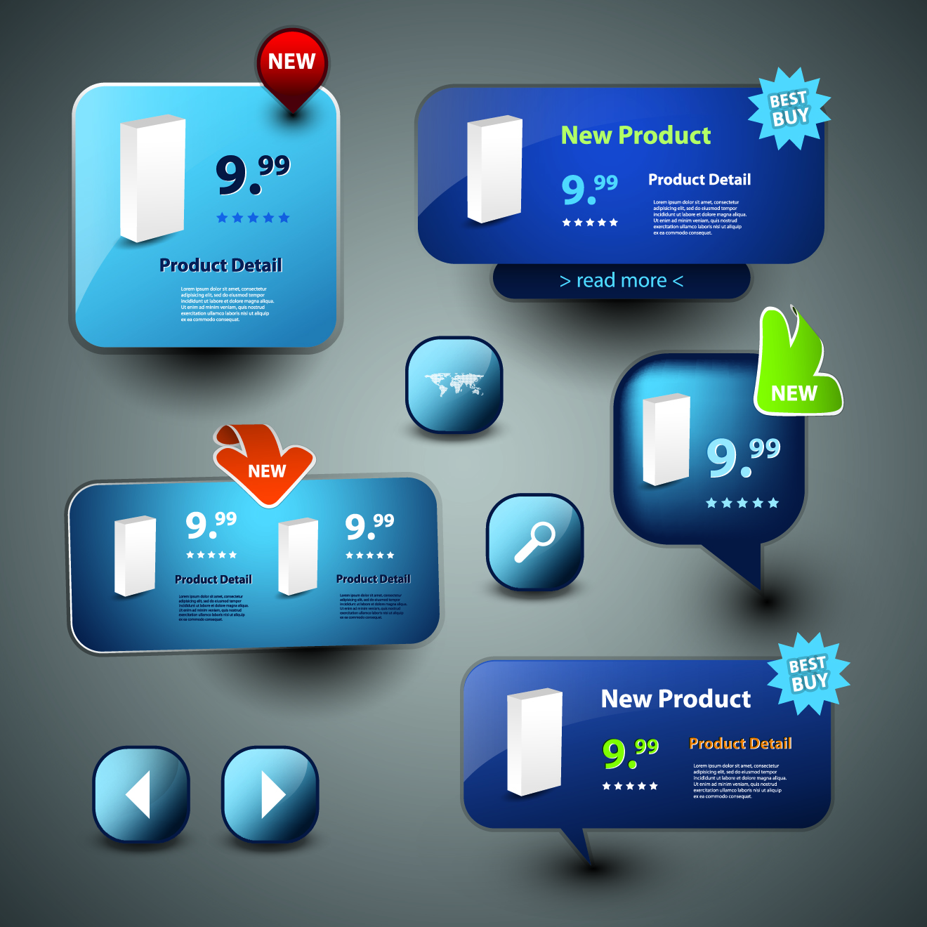 commerce web icons modern colored shapes