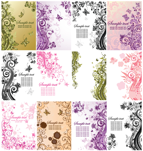 decorative background templates elegant retro floral curves sketch