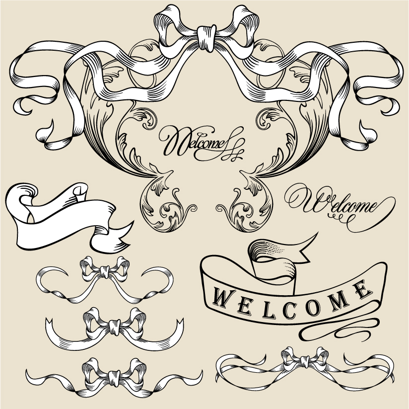 welcoming ribbon templates formal 3d curled shapes sketch