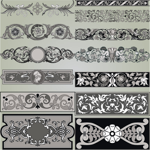 formal decorative elements templates retro european symmetric shapes