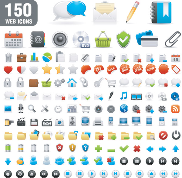 web icons collection colorful modern symbols sketch