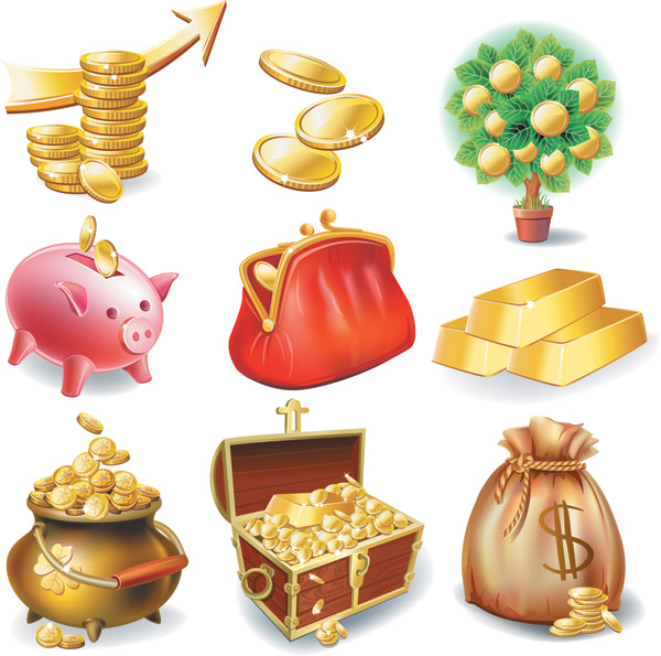 wealth icons shiny modern colored symbols sketch