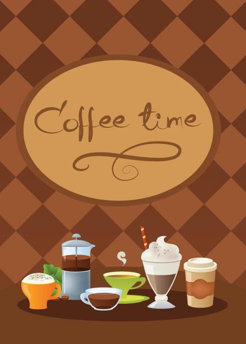 coffee time banner colorful classic checkered background