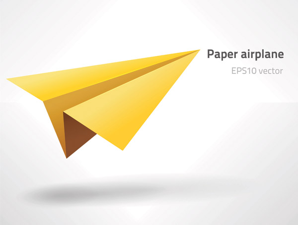 paper airplane icon yellow modern 3d sketch