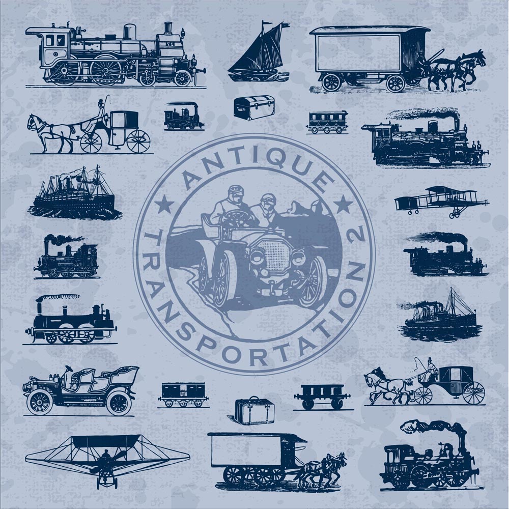vehicles icons vintage types handdrawn sketch