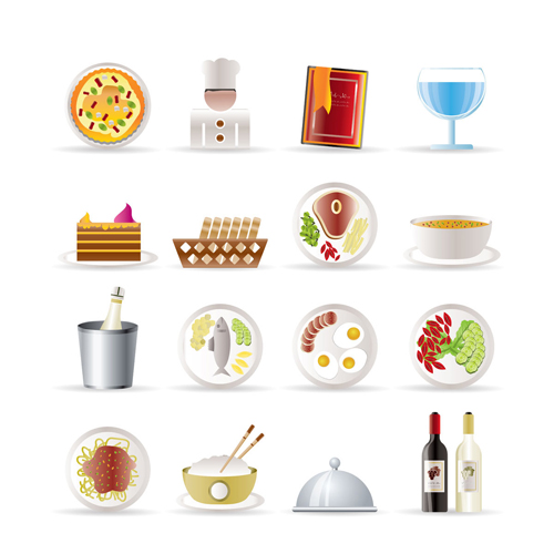 restaurant icons shiny modern colored symbols sketch