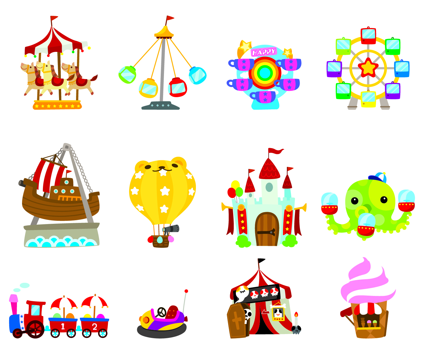 recreational park icons colorful flat games sketch