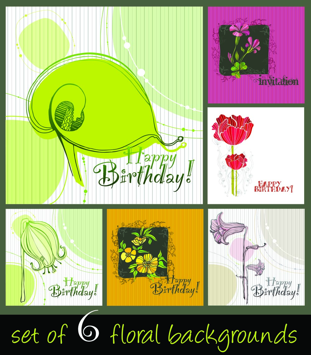 birthdays background templates colored retro floral decor