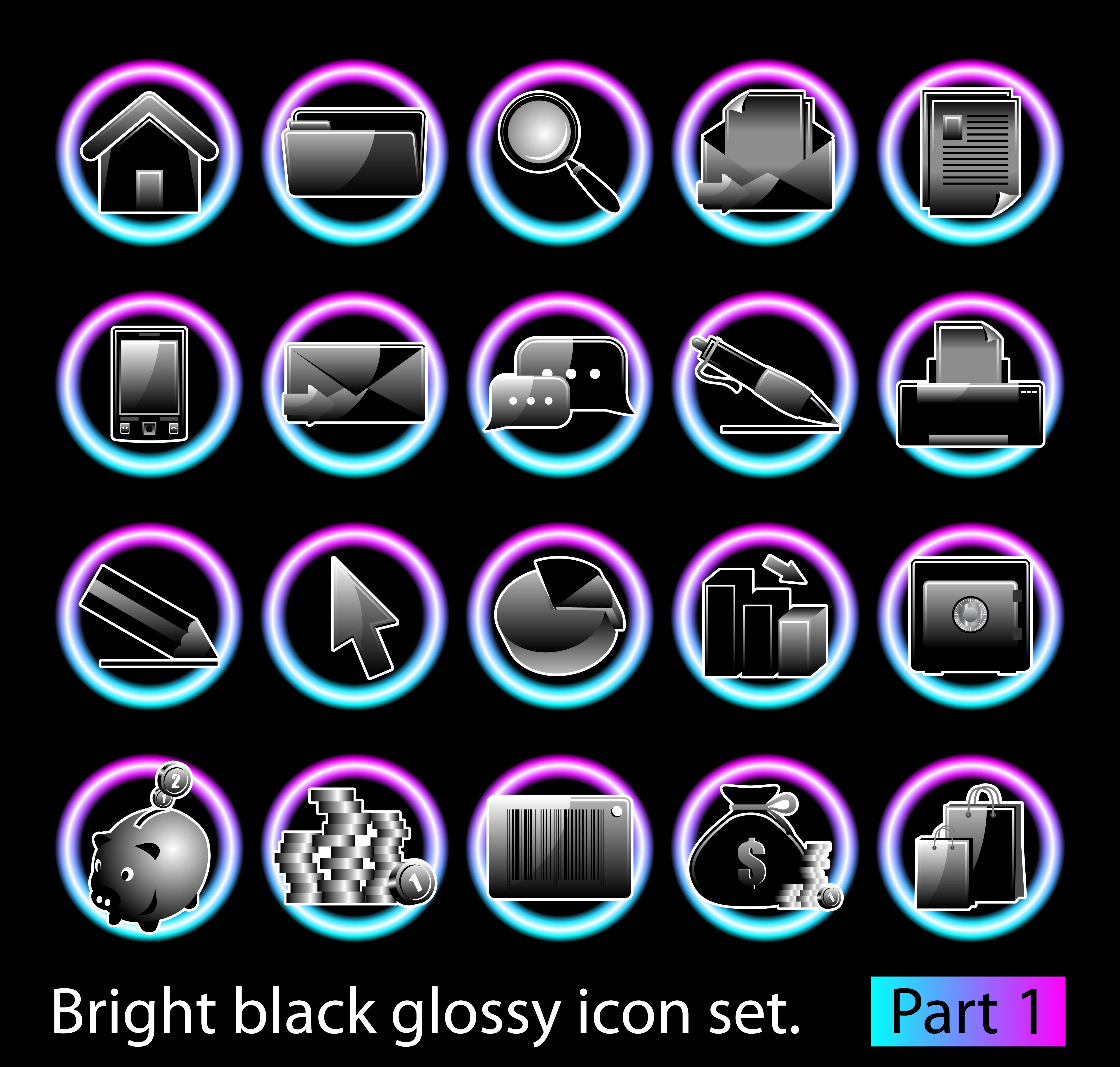 business icons collection modern sparkling dark decor