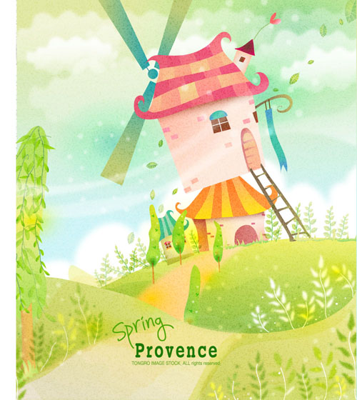 card background colorful cute cartoon design countryside scenery