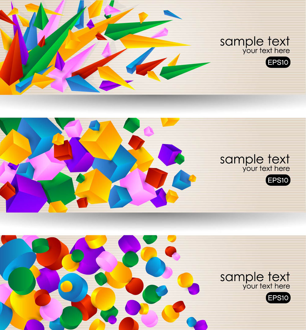 decorative banners templates colorful 3d geometrical shapes motion