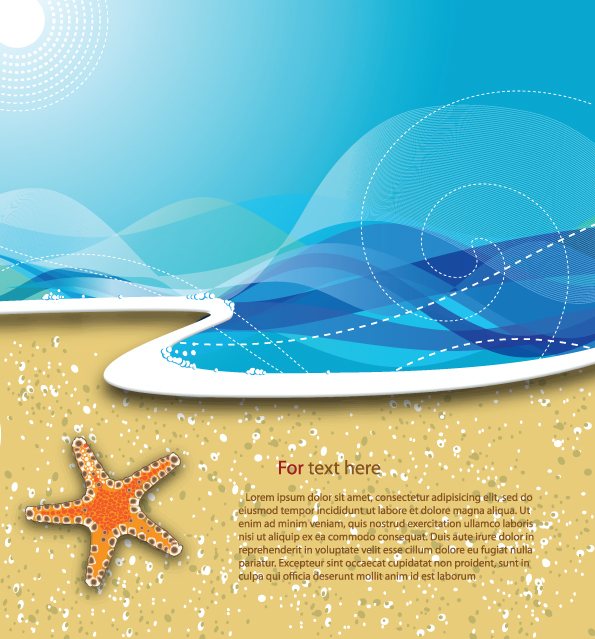 summer beach banner waves starfish sketch bright modern