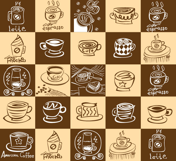 coffee pattern template retro handdrawn cups sketch