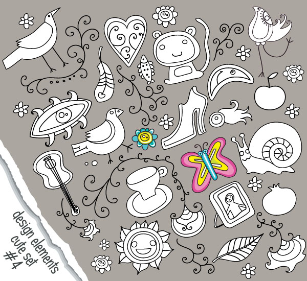 decorative design elements cute flat handdrawn sketch