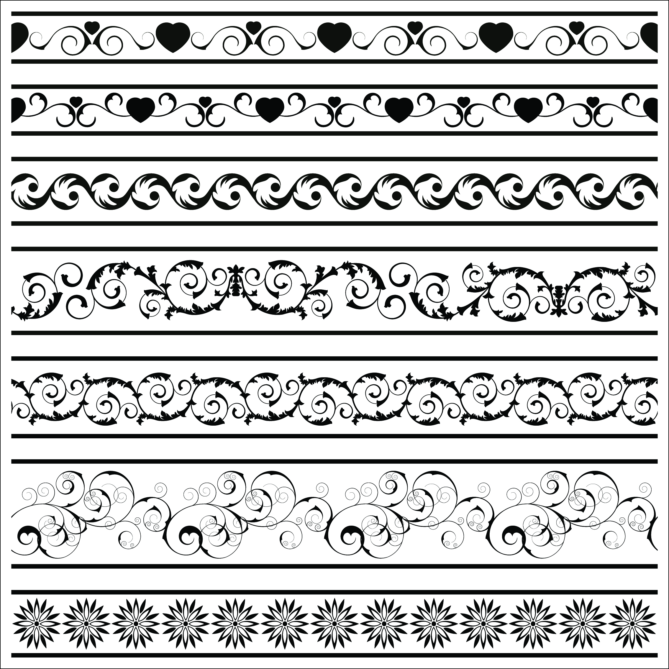 border elements templates retro black white seamless design