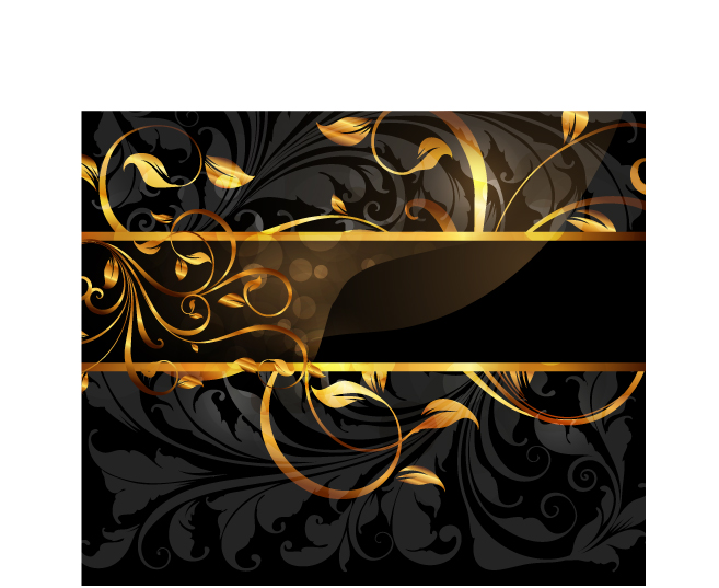 luxury pattern sparkling golden curved leaves dark design