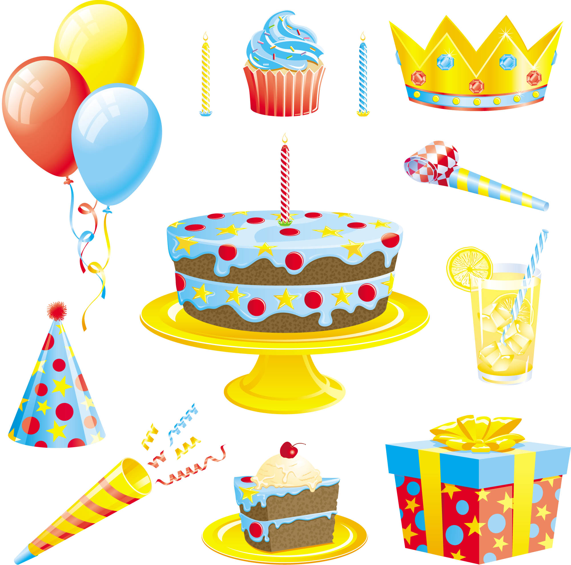 birthday design elements colorful modern 3d symbols