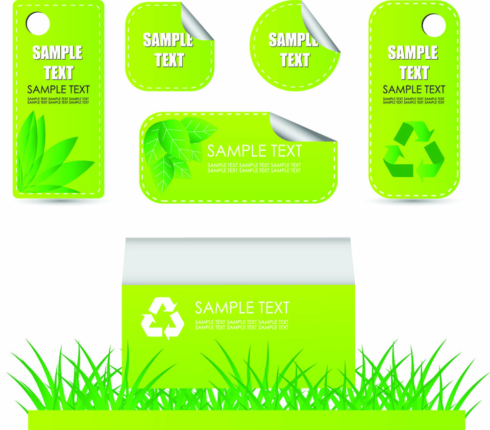 ecology tags templates leaf arrow decor bright green