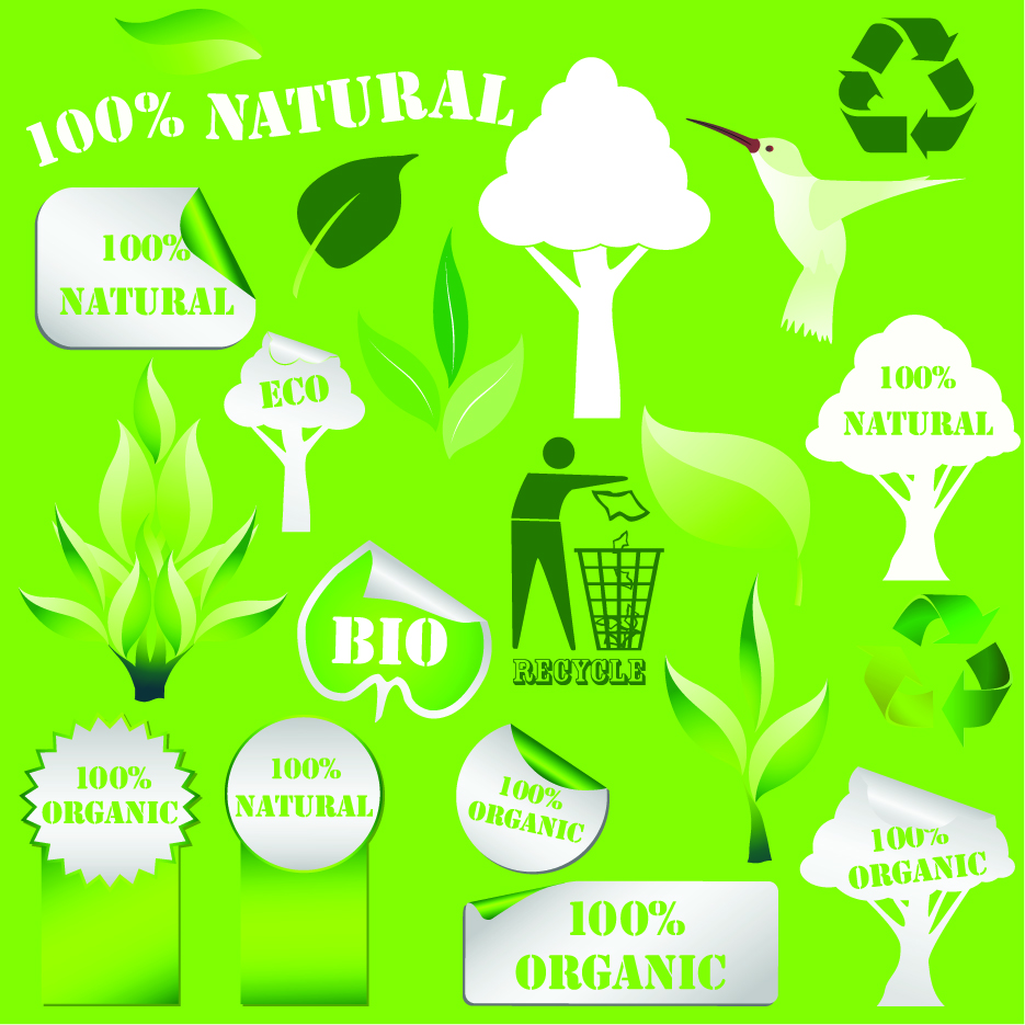 ecological labels templates green papercut decor flat design