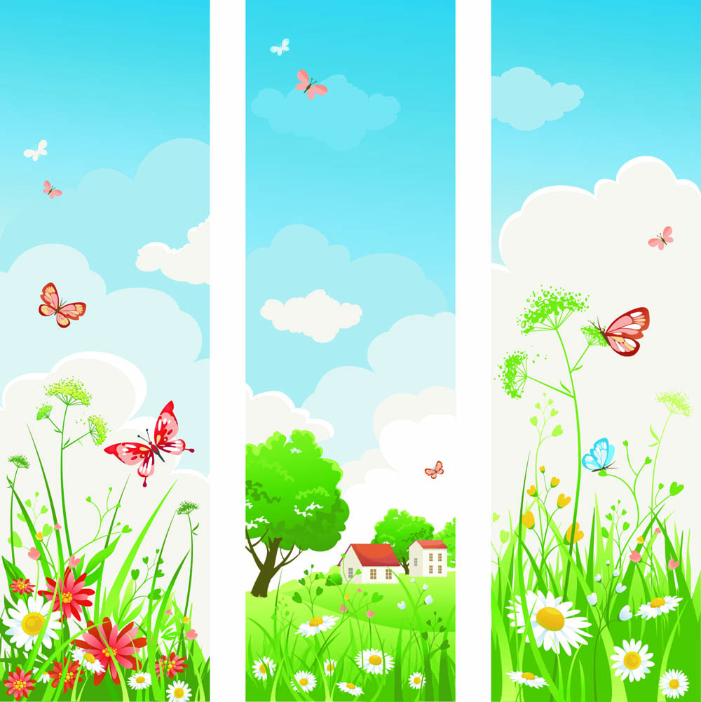 spring scenery background templates colorful cartoon sketch