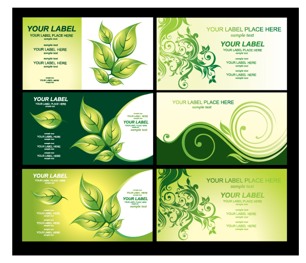 business card templates environmental themes green leaves sketch