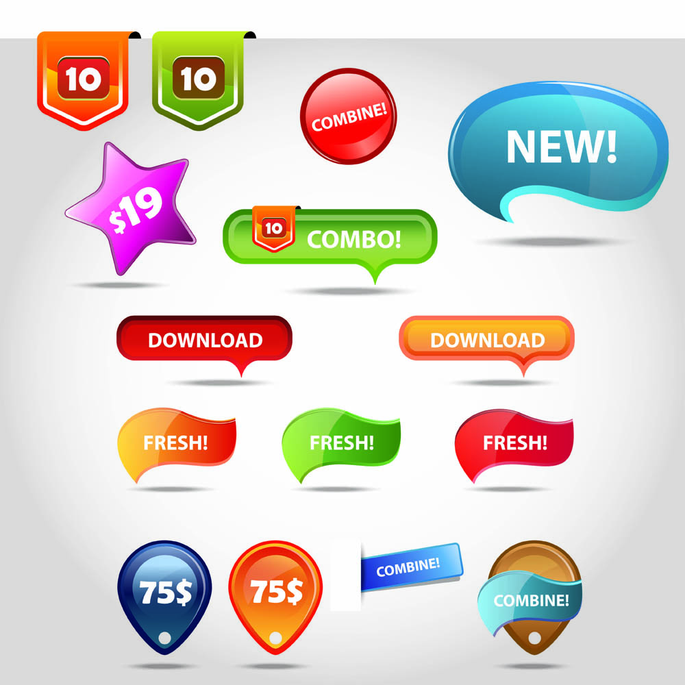 web tags templates shiny colorful modern shapes