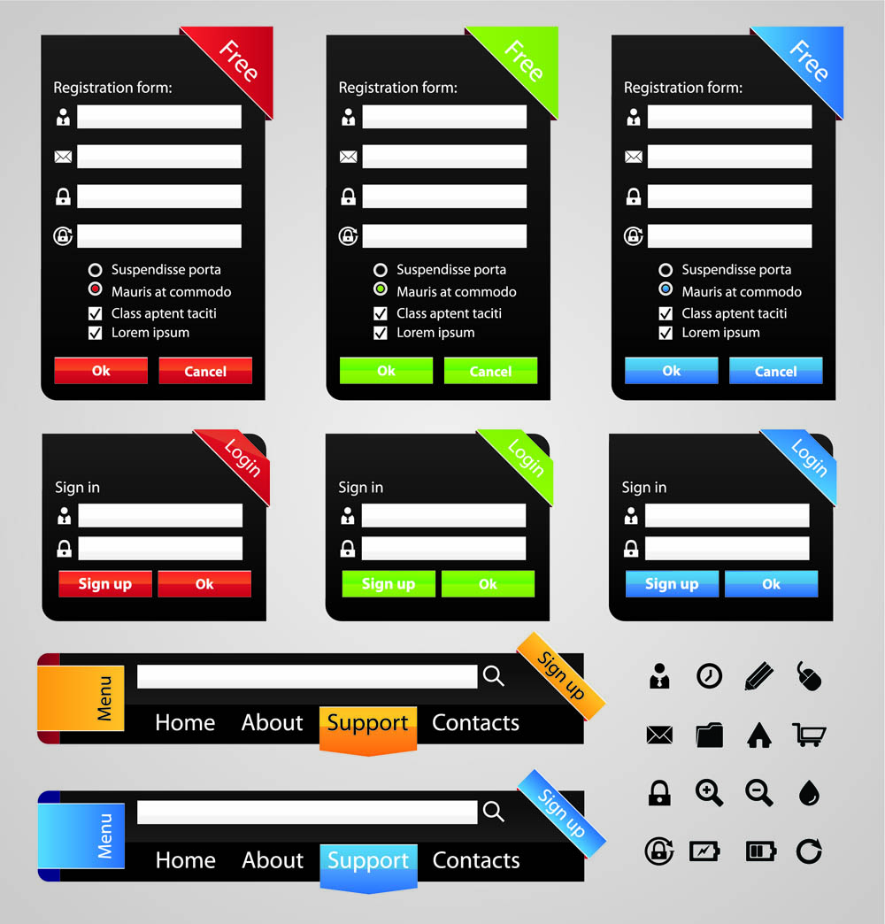 web design elements colored modern flat shapes