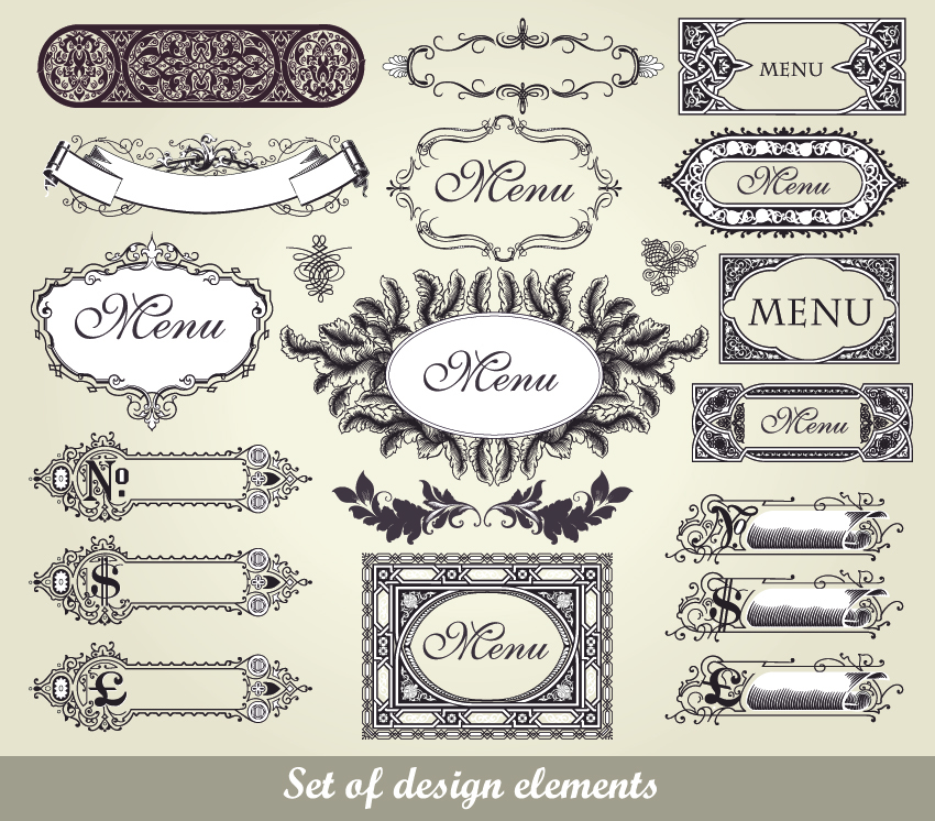 menu decor elements elegant retro european design