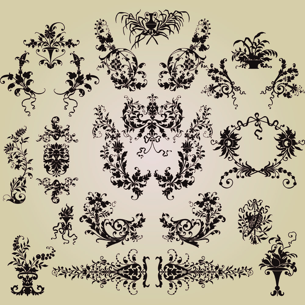 decorative elements collection flowers sketch elegant retro symmetric