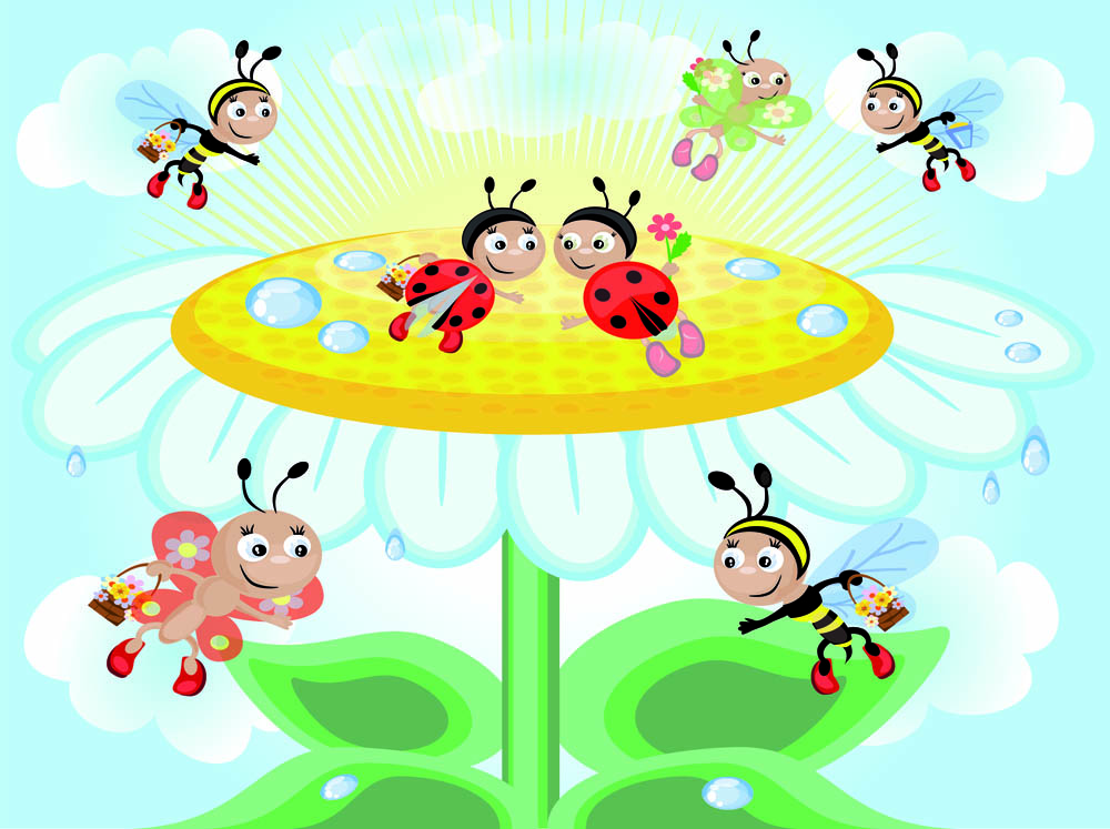 nature background petals stylized honeybees decor cute cartoon