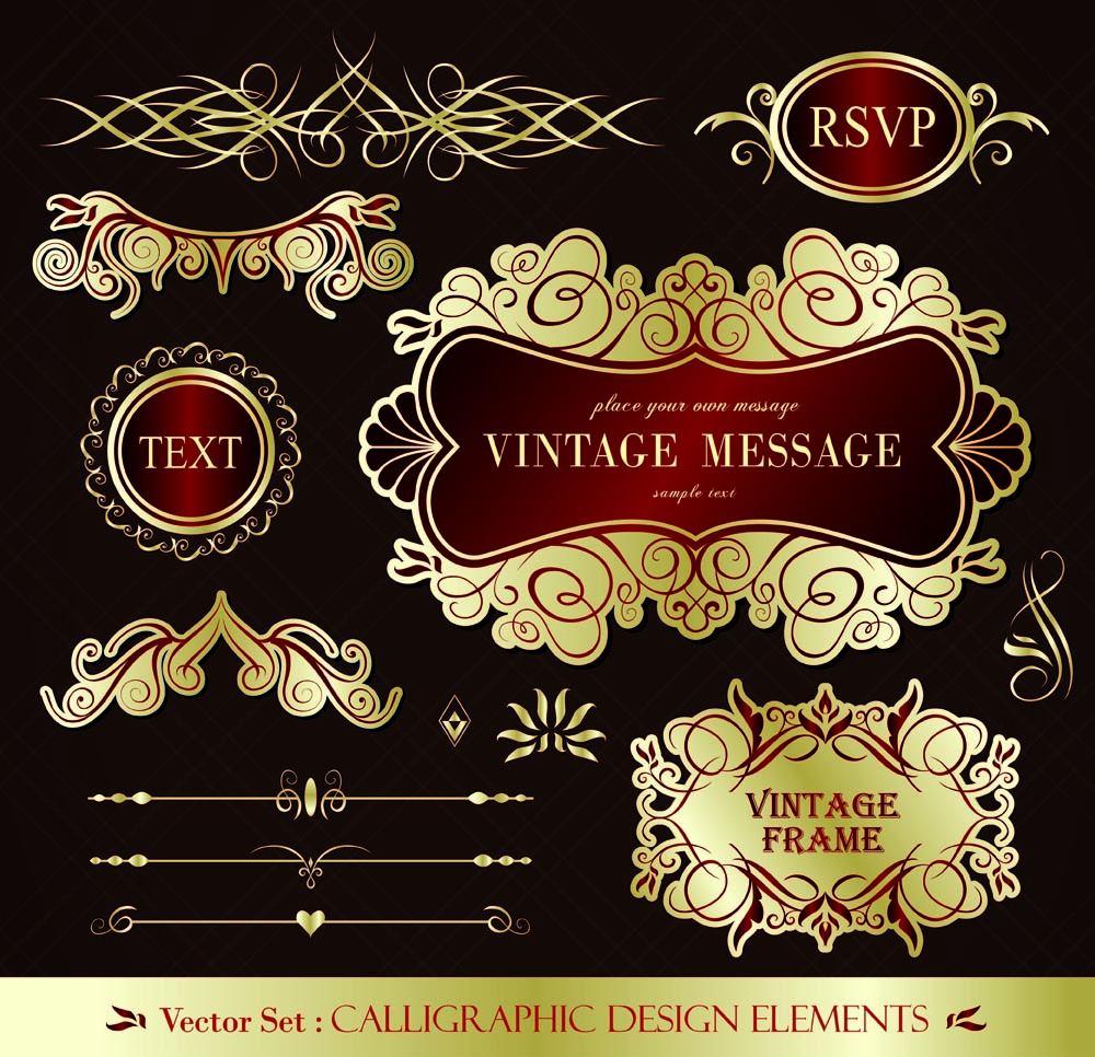 card decor elements luxury european vintage symmetric shapes