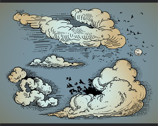 cloudy sky background retro handdrawn sketch