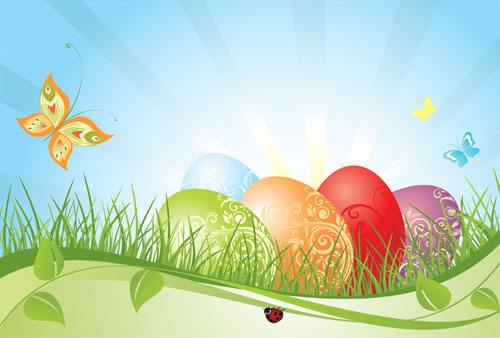 easter background modern colorful eggs grass butterflies decor