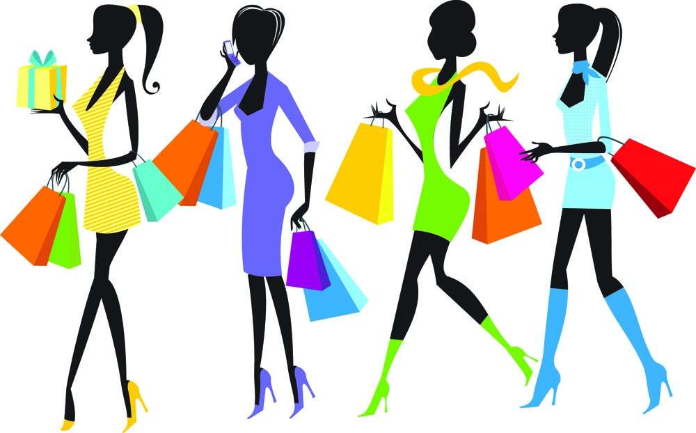 shopping girls icons colorful decor silhouettes design