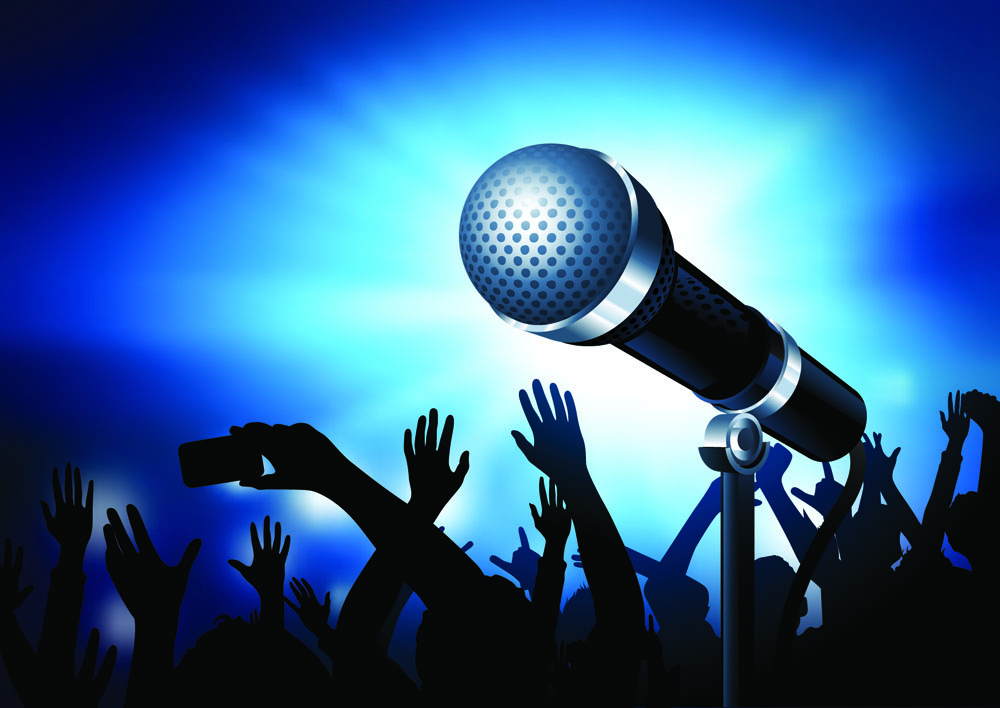 music background modern dynamic audiences silhouette 3d microphone