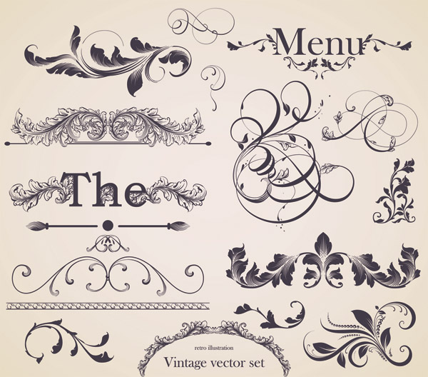 decorative elements elegant retro european curves