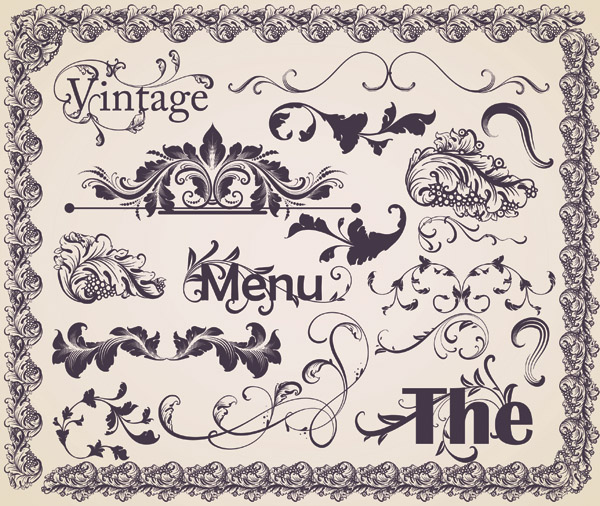 document decorative elements formal retro curves sketch