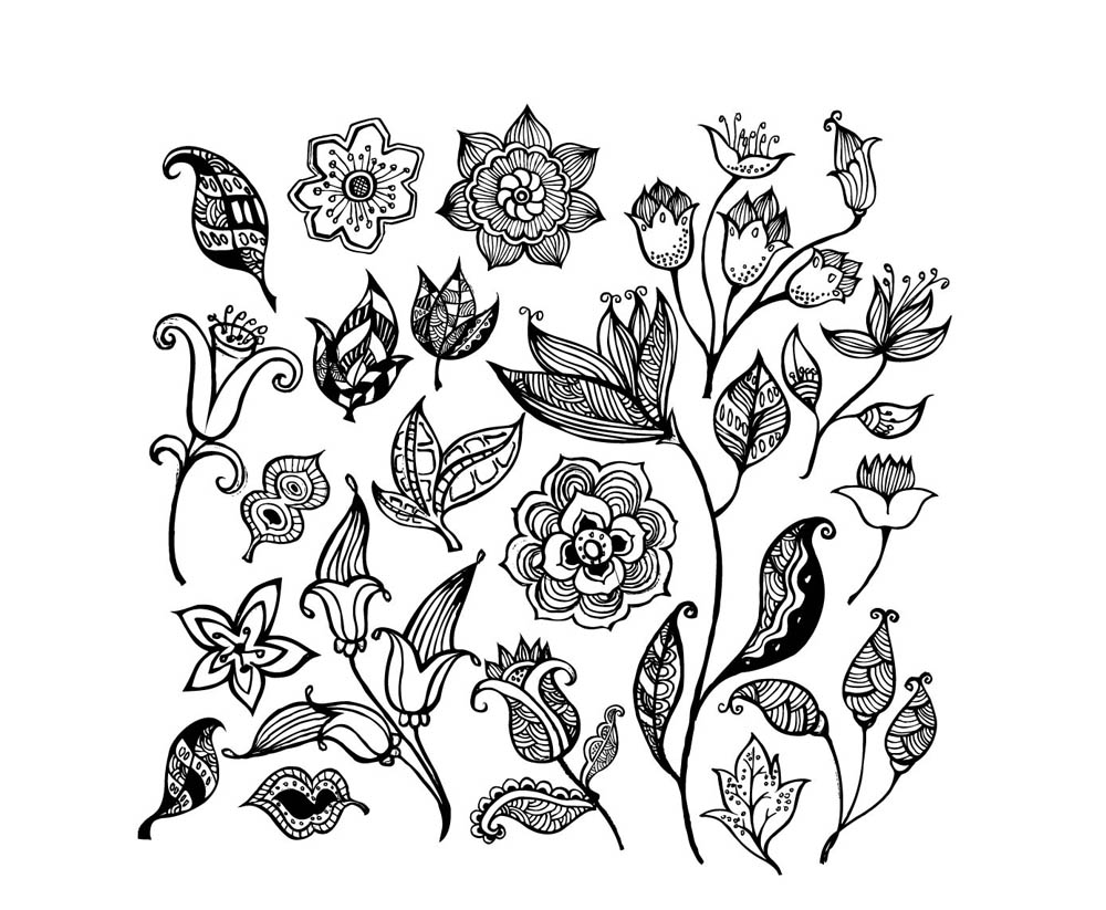 flowers icons black white handdrawn flat sketch