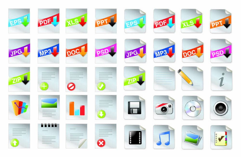 digital file icons collection colored modern curled design