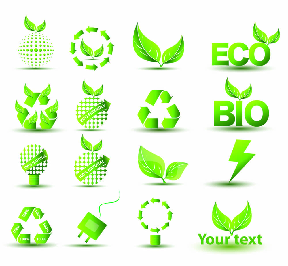 ecology tags icons modern green symbols sketch