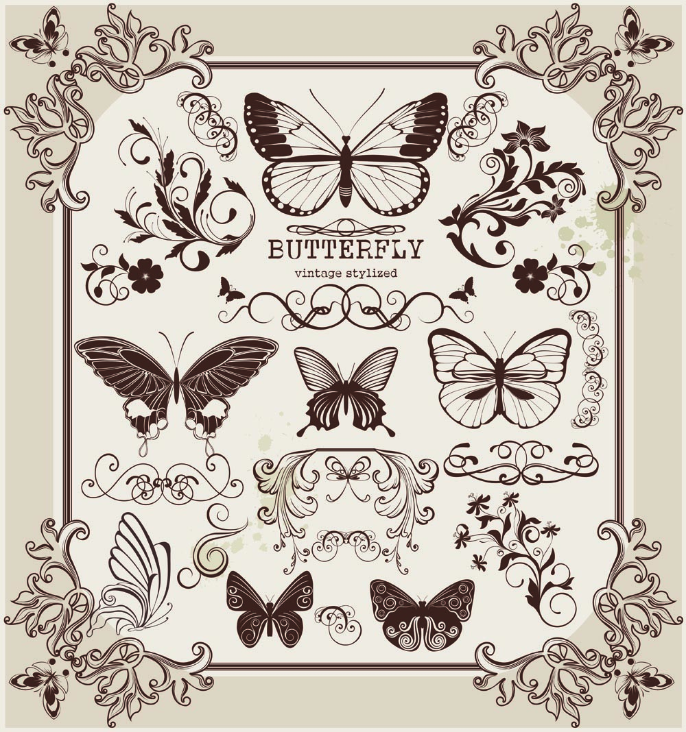 document decorative elements classic symmetric elegant butterflies shapes