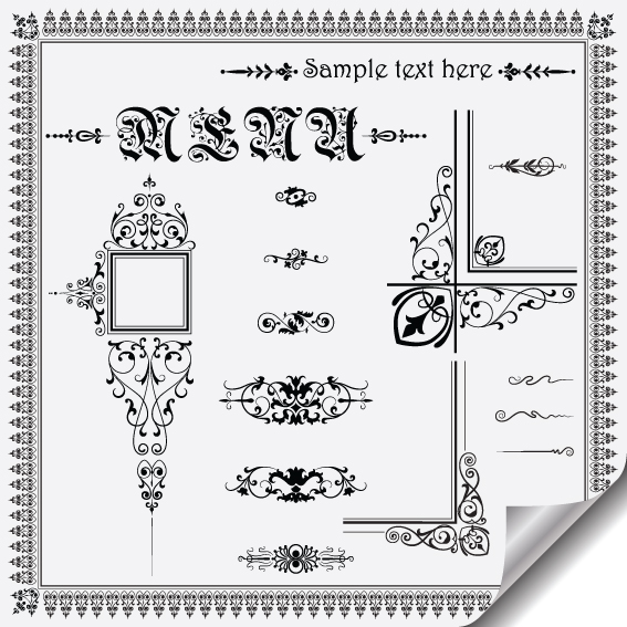 document decorative elements elegant classical curves symmetric shapes