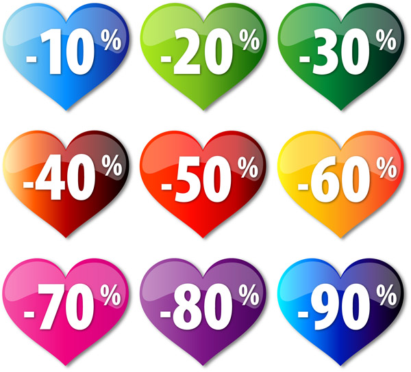 discount label templates modern shiny colorful hearts shapes