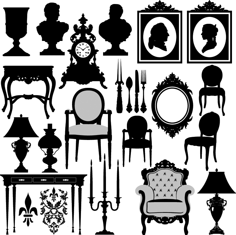 antique furniture icons elegant black silhouette decor