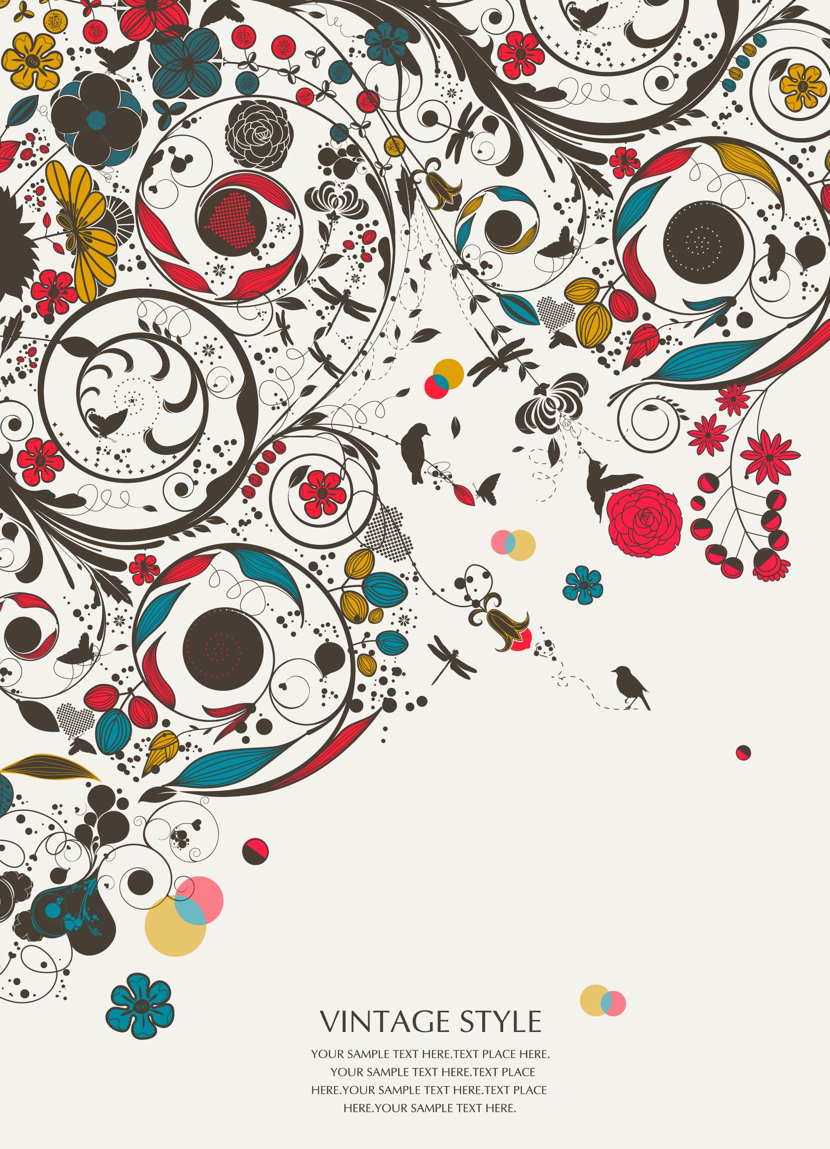 doodle botany background colorful vintage messy sketch