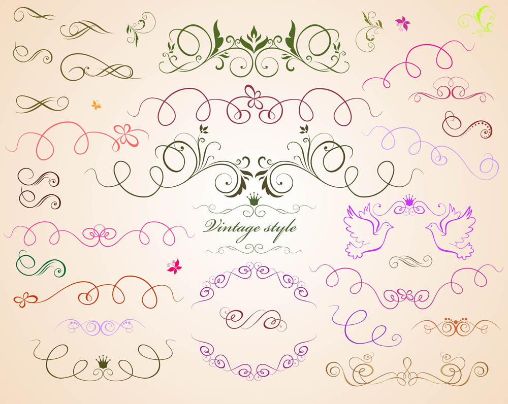 decorative elements collection elegant flat curves sketch