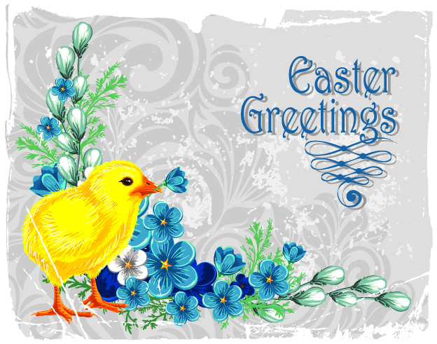 easter poster cute chick floral decor colored classic