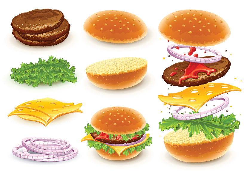 fast food icons colorful modern ingredients sketch